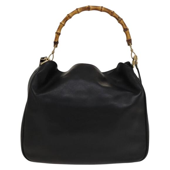 GUCCI Bamboo Hand Bag Leather Black Gold 001 001 - Picture 2 of 16